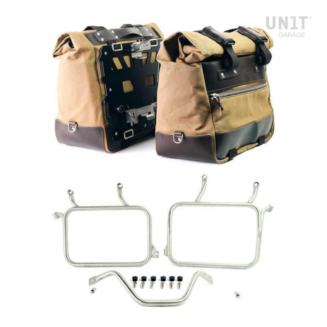 Par de maletas laterales cult en canvas 40l - 50l + par de placas de aluminio + cuadros ducati desertx para bolsas de aluminio atlas