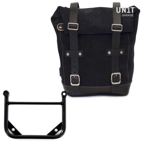 Side bag in split leather + universal frame